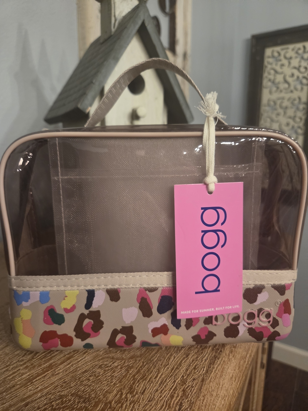 BOGG BAG Neon Jungle Clear Cosmetic Case with Multicolor Leopard Trim